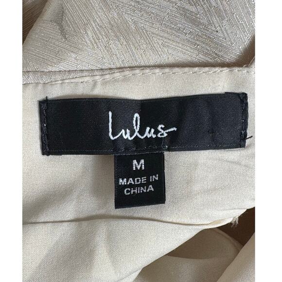 Lulus Time After Time Champagne Floral Jacquard Puff Sleeve Jumpsuit Size M - Picture 5 of 13